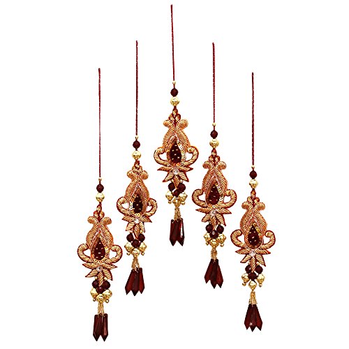 Novica Decorative Hand Beaded Cotton Blend Hanging Holiday Ornaments, Red And Metallic, Golden Paisley' (Set Of 5) #TOP15