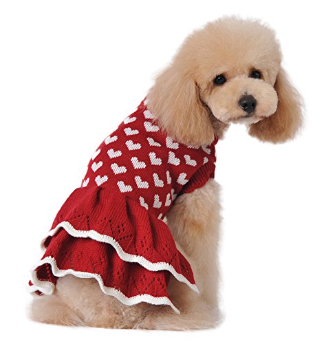 (マルペット)MaruPet 誕生日 聖夜 秋冬 カップルペットウェア犬服猫服 おしゃれ リボンペットウェア ドッグウエア 小型犬用品 かわいい犬の服 ニットセーター トイプードル/ダックス/マルチーズ/シュナウザー/シーズー等の小型犬 レッド XS