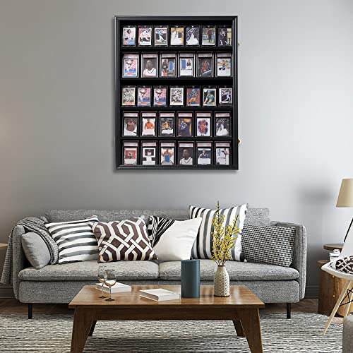 Image of KCRasan 35 Graded Sports Card Display Frame -Baseball Card Display Case Lockable - Trading Card Collector Wall Display Holder for Basketball Football Hockey Cards, UV Protection Acrylic(Black)