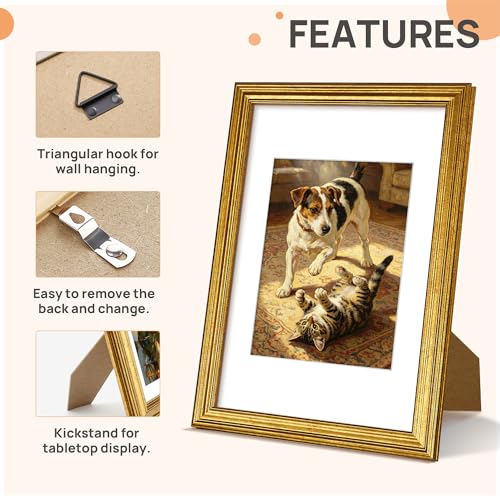Image of upsimples 8x12 Picture Frame, Vintage Frames Decor, 1Pack Gold | Fit 6x8 and 8 x 12 Photo, Wall or Tabletop Display, Antique-style Decoration, Rustic Farmhouse Decor, For Weddings