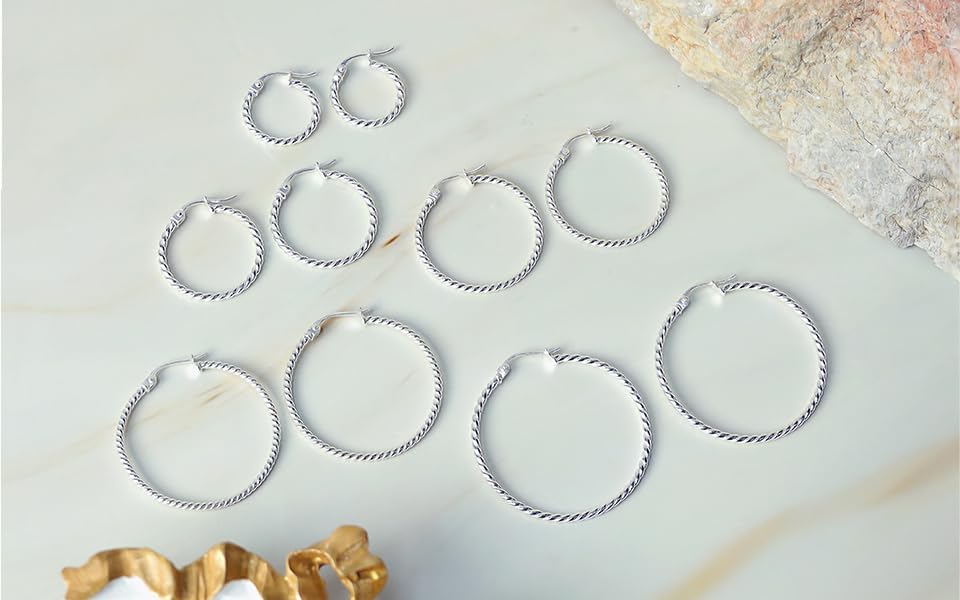 Hoops & Loops 925 Sterling Silver Twist Rope Round Hoop Earrings for Women, 15mm 20mm 25mm 30mm 35mm Silver, Yellow Gold, Rose Gold - Image 5