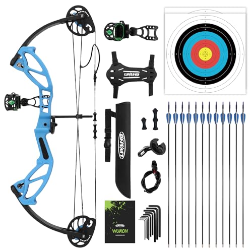 LWANO Compound Bow Set for Youth & Kids,Beginners Bow and Arrow Set,Right Handed,Draw Length 18"-27",10-30Lbs Draw Weight,260fps (Blue, Basic Set, Right Hand)