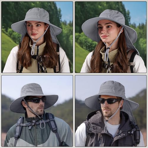 Image of Sun Hats for Men Women, UPF50+ Protection Safari Hat,Wide Brim Fishing Hat with Neck Flap,Bucket Hats for Beach Hiking