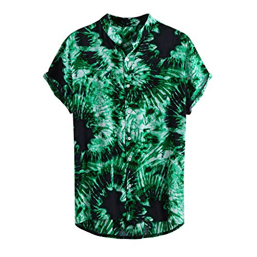 Xmiral Camicie per Uomo Manica Corta Hawaiana Regular Fit Floreale Multi Color Petto Petto Petto Manica Corta Tondo Camicetta Allentata Camicetta (L,5- Verde)