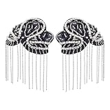 SUPERFINDINGS 2 pezzi di strass nappa spalla nero/rosso/bianco epaulette spalle retro strass distintivo spalla epaulet spilla abito epauletter blazer distintivo 17,4 cm, 174x125x13.5mm, strass+feltro