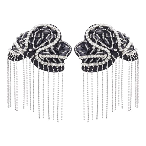 SUPERFINDINGS 2PCS Rhinestone Tassel Shoulder Black Epaulette Shoulders Retro Rhinestone Shoulder Badges Epaulet Brooch Pin Suit Epauletter Blazer Badges for Men Women Cloth Accessories, 17.4cm/6.9" by SUPERFINDINGS - Used condition - US$12.00