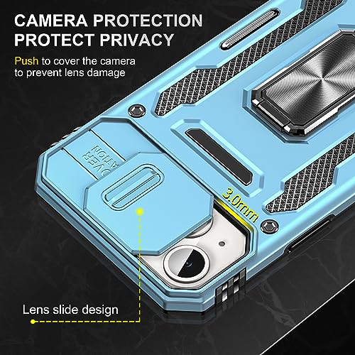Image of Polycarbonate Slide Camera Cover with Ring Holder Mobile Phone Back Cover for iPhone 15 Plus (Blue)