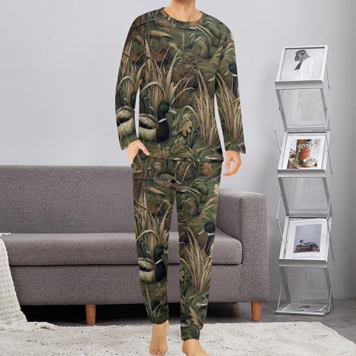 Duck Hunting Camo Men's Pajama Sets Sleepwear Nightwear Loungewear Long-Sleeve Top & Bottom Pjs Pockes2