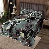 Homemissing Camo Tagesdecke 240x260cm Bauernhaus Bettüberwurf Jagd Steppdecke Wälder Camouflage Wohndecke mit 1 Kissenbezug Grün Schwarz Beige Bettdecke Steppdecke