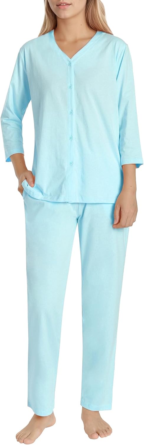 Women's Petite 3/4 Sleeve Pajamas Set Petite Length Cotton Pjs