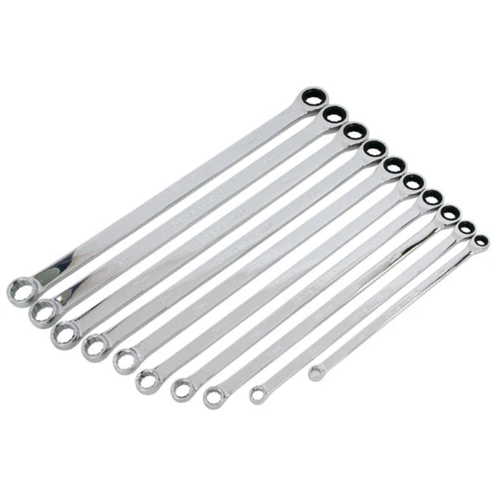 10pc Aviation Ratchet Spanner Wrench Set Extra Long Double Ring Gear 8mm - 19mm