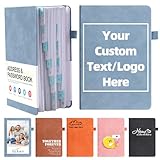Vebermo Personalized Address Book with Alphabetical Tabs, Free Engraving Your Text Logo Image On The Cover, Address Book for Record Contacts, Phone, Email, Important Information,Blue