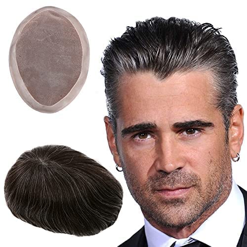 Toupee - Sistema de reemplazo de cabello humano virgen europeo de 5 x 7 pulgadas, postizo para hombre, con poliuretano duradero alrededor de