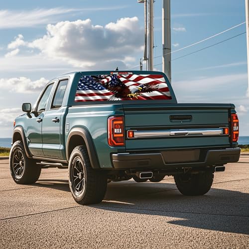 Image of Rear Window Decals for Trucks - 65x17.3 in Back Window American Flag Decals Fit Most Pickup Trucks SUV, Vinyl Back Window Decal Truck Rear Window Graphics for Personalized
