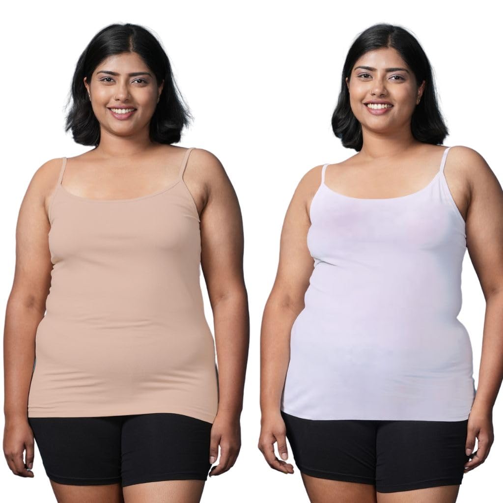 Adira | Plus Size Camisoles for Women Slips | Plus Size Camisole | Soft Adjustable Shoulder Elastic | Offers Full Coverage | Pack of 2-picture-49
