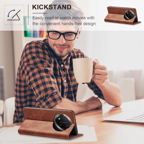 Image of Jasonyu Case for Honor Magic 7 Lite 5G Leather Wallet Flip Cover with Card Holder,Kickstand, Magnetic Closure,TPU Shockproof Phone Case (Brown)