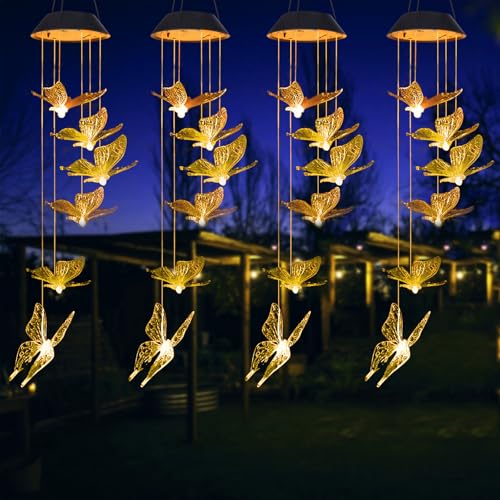 LED Schmetterling Solar Windspiel - für Draußen hängend,Farbwechsel,Gartenlampe und Hängeleuchte für Garten,Balkon,Hof,Terrasse