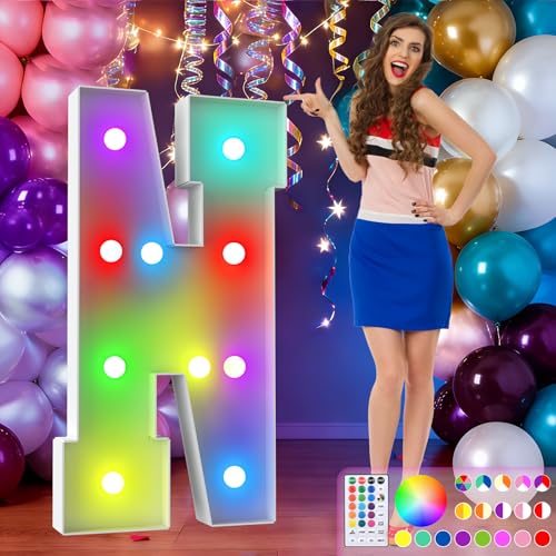 Image of 4FT Colorful Marquee Letters,18-Color Letter N with Remote Control Large Light Up Numbers Sign,Pre-Cut Foam Board Set for Party Decoration, Birthdays, Weddings, Graduations, Baby Anniversaries