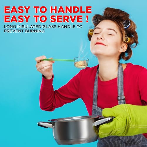Image of Multipurpose Glass Spoon and Ladle - Heat Resistant Borosilicate Karandi for Cooking, Serving, Stirring & Tadka (Green)