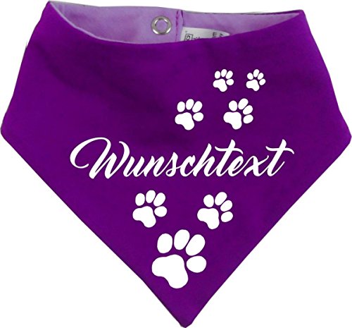 beidseitiges Multicolor Hunde Wende- Halstuch (Fb: lila-Pflaume) (Gr.5 - HU 52-60 cm) mit Ihrem Wunschtext