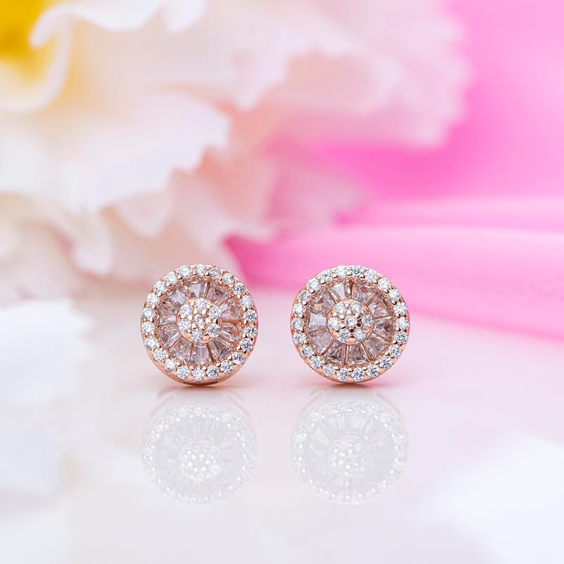 925 Silver CZ Studded Rose Plated Stud Earrings with Hallmark