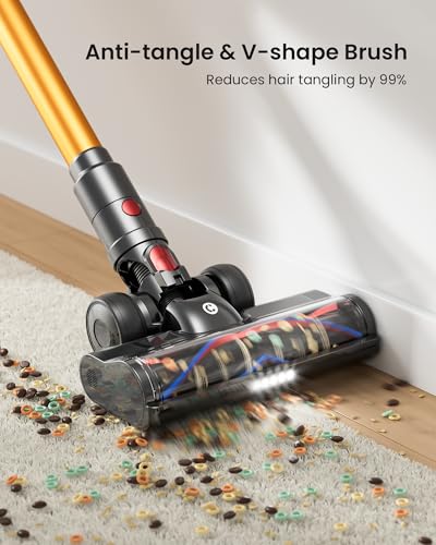 Image of CHEBIO Cordless Stick Vacuum Cleaners for Home, 65KPA 650W 70Mins, Self-Standing Cordless Vacuum Cleaner, Three Suction Modes&LED Touch Screen, Anti-Tangle Brush, for Pet Hair /Hardwood Floors /Carpet