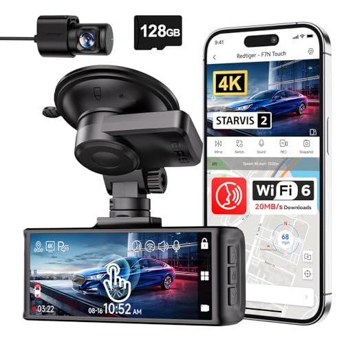 REDTIGER 4K Dash Cam Front and Rear, STARVIS 2 Sensor, Touch Screen 3.18', 128GB Card Included,...