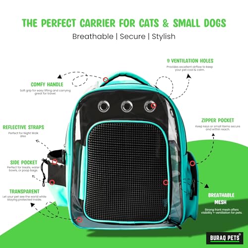 Image of Buraq Breathable Design Pet Carrier Backpack for Hot Weather Travel, Hiking, Ventilated, Touring, Airline-Approved, Sturdy Base cat Bag for Cats Kitten Puppy Rabbit Bird (Black)