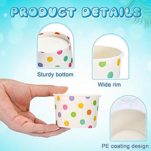 Image of Boao 200 Set 5 oz Ice Cream Cups with Spoons Disposable Paper Sundae Dessert Bowls Summer Party Supplies (Fresh Style)