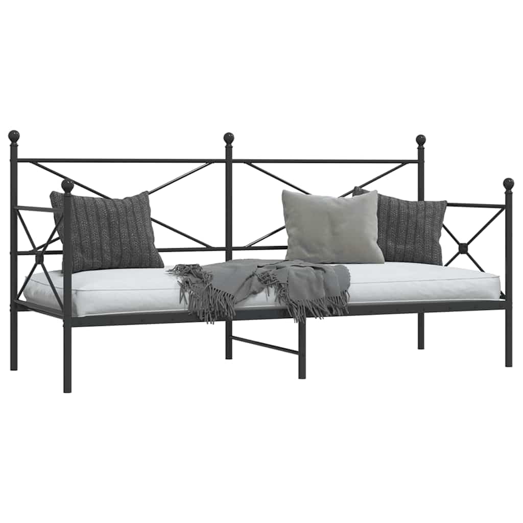 Cama de día sin colchón, color negro, 80 x 200 cm, marco de acero estable, para dormitorio, mueble moderno con espacio de almacenamiento