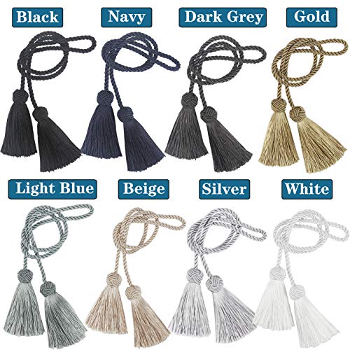 Porlau 4 Pack Curtain Tiebacks Rope Handmade Tassel Tie Backs Curtain Holdbacks for Office Home Decorative Drapery Tiebacks- Gold