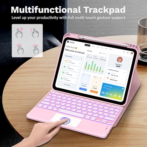 MoKo Touchpad Hülle mit Tastatur für iPad (A16) 11/10 Generation, Rosa – Ansicht 5
