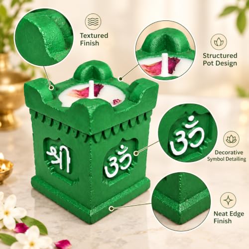 Image of Tulsi Pot Decorative Diya Holder Combo Set of 4, Square Om Design