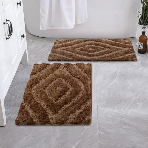 Image of Luxe Home Super Soft Microfiber Bath Mats Non-Slip TPR Backing Scotland Diamond Water Soak Bathroom Mat & Door Mats for Home Combo (38x58 cm) - Sea Coffee