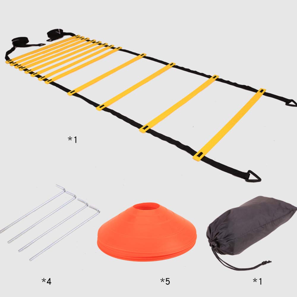 Seiwei - Kit di allenamento per velocità e agilità, per rafforzare la velocità del piede e rafforzare la scala, paracadute, 5 coni a disco, 4 picchetti in acciaio per allenamento personale e forza.