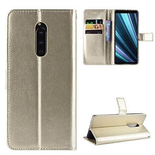 QiongNi Case for Sony Xperia 1 Case Cover,Flip Leather Wallet Cover Case for Sony Xperia 1 8110 J8170 J9110 J9150 PF13 802SO SO-03L SOV40 / Xperia XZ4 Case Gold