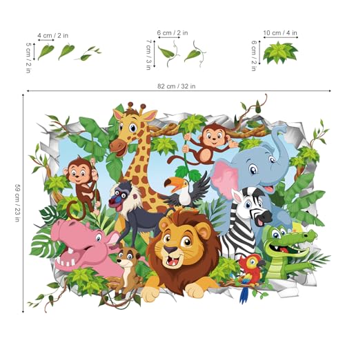 Vinilos decorativos 3D animales jungla hojas tropicales miniatura 4