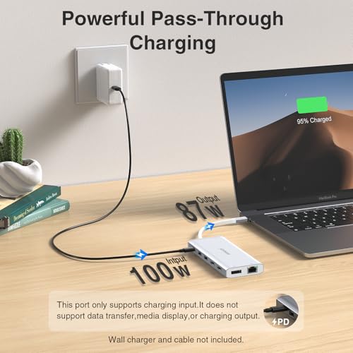 Image of USB C Hub USB-C Docking Station Dual Monitor 14 in 1 Triple Display Multiport Adapter with 2 HDMI+DP+7 USB Type C /A Ports+Ethernet+Audio, USBC Dongle for Dell /HP /Lenovo ThinkPad /Surface(Sliver)