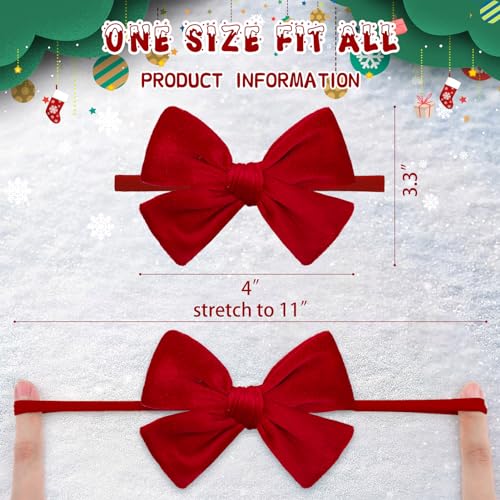 Christmas Baby Bows Handmade Velvet Headbands Tied Bow Elastic Nylon Hair Accessories for Baby Girls Newborn Infant 2 Pcs Christmas Gift Red Green4