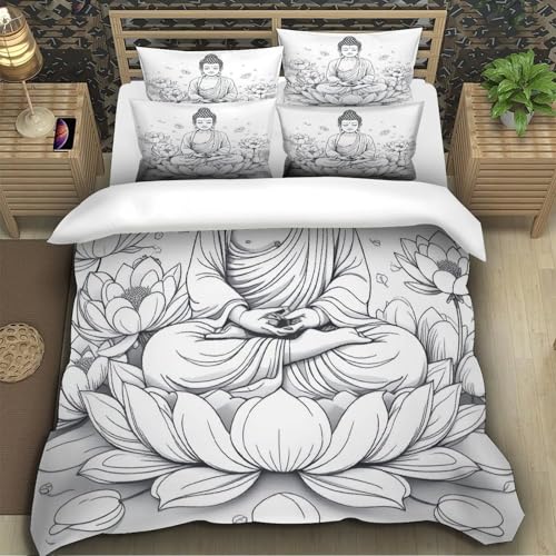 Housse de couette Bouddha 3D lit double microfibre hypoallergénique