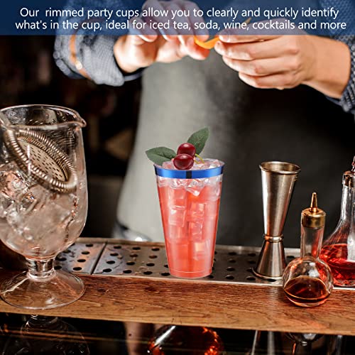 100 Pcs 16Oz Disposable Cups Rimmed Plastic Cups Disposable Wine Glasses Clear Plastic Tumblers With Rim Plastic Cocktail Cups For Birthday Wedding Graduation Party (Blue) #TOP5