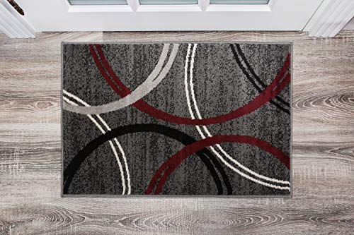 Rugshop Modern Wavy Circles Design Area Rug 2' x 3' Red