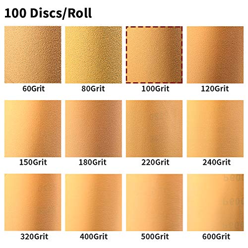 Image of SPEEDWOX 100 Pcs 100 Grit Sandpaper Roll 5 inch Round Sanding Discs Adhesive Back PSA Sticky Back No Hole Stick and Sand Sandpaper for Wood, Auto Body Repair, Marine, Paint, Metal and Plastics