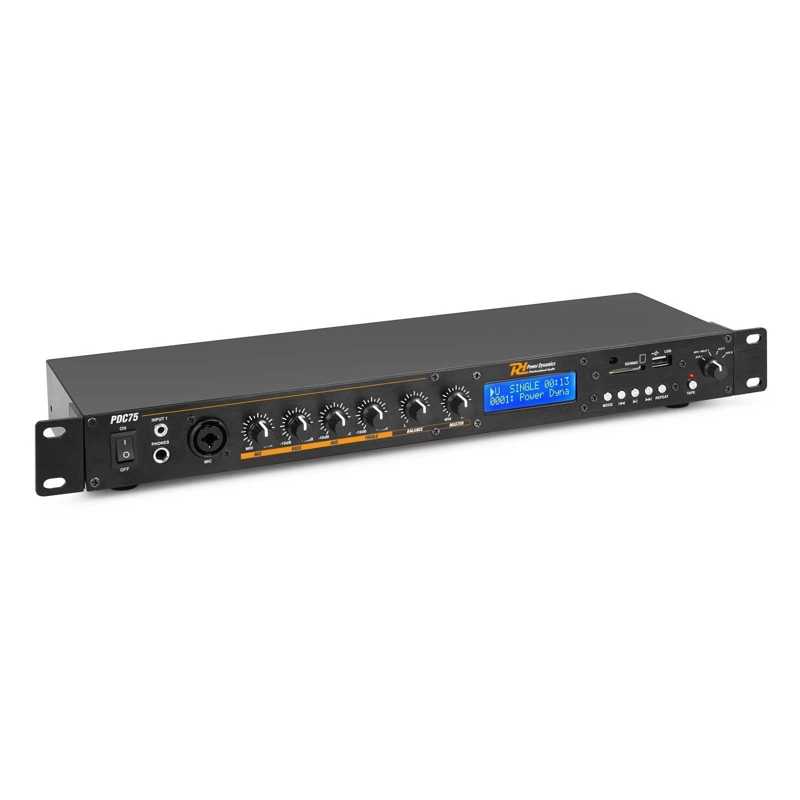 Power Dynamics PDC75 Lecteur Multimédia avec Enregistreur, Commutateur Audio, Enregistreur, Public Address, Bluetooth, USB, SD, MP3, Radio, Branchements Microphones