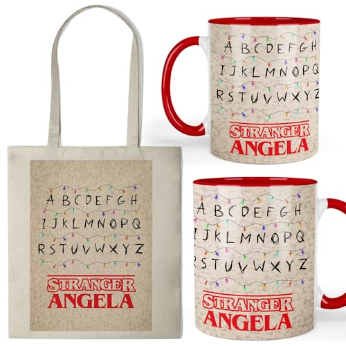 Kembilove® Taza Stranger personalizada con bolsa de tela – Diseño alfabeto con luces – Pack original para fans de series