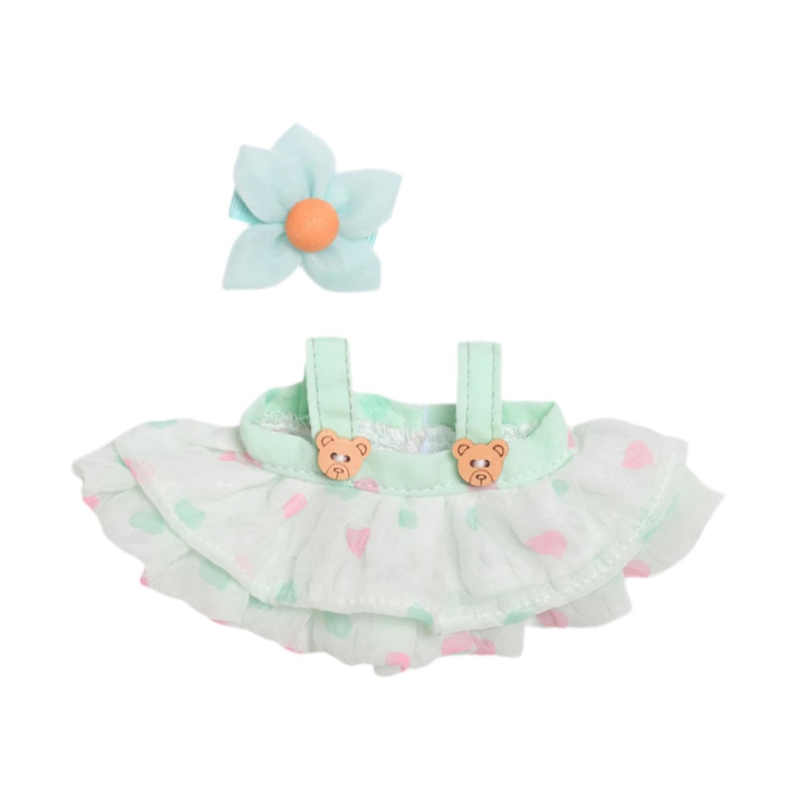 Dolls Dress with Hairpin for 15cm Plush Duck Doll Girls Dolls Birthday Gifts Green 2Pcs-image-6