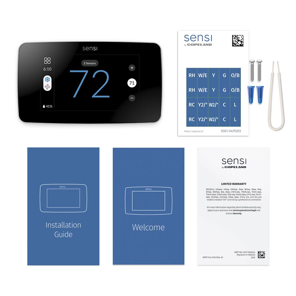 Sensi Touch 2 inteligentny termostat z kolorowym wyświetlaczem ekranu dotykowego, 100 lat doświadczenia, programowalny, Wi-Fi, prywatność danych, łatwe majsterkowanie, współpracuje z Alexa, certyfikat