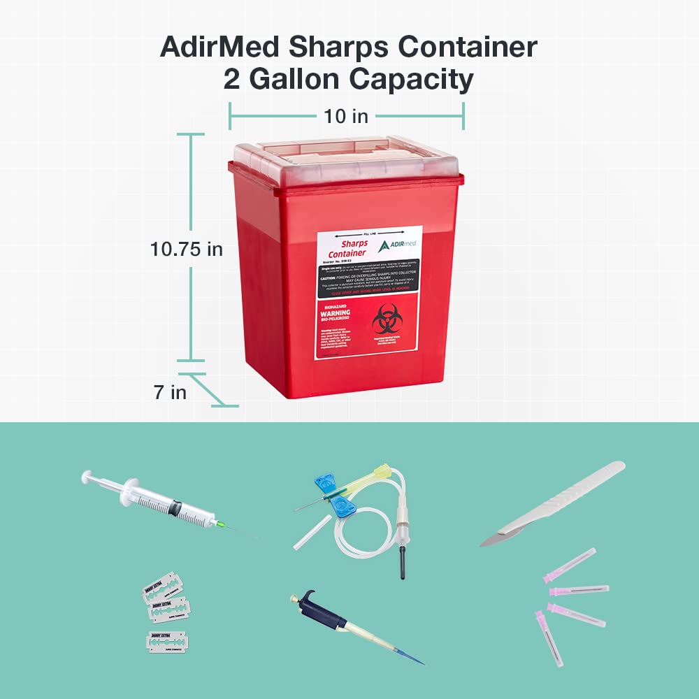 Adir Med Objetos punzantes y agujas Biohazard Eliminación del envase - 8 Quart - Flip-tapa abierta (paquete de 2)