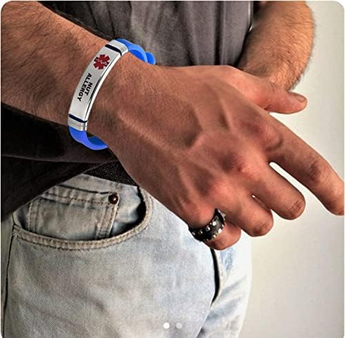 Miniatura 3 de TGLS Pulsera de identificación de alerta médica para hombre para emergencia, primeros auxilios, alerta de salud, grabada con láser, pulsera de