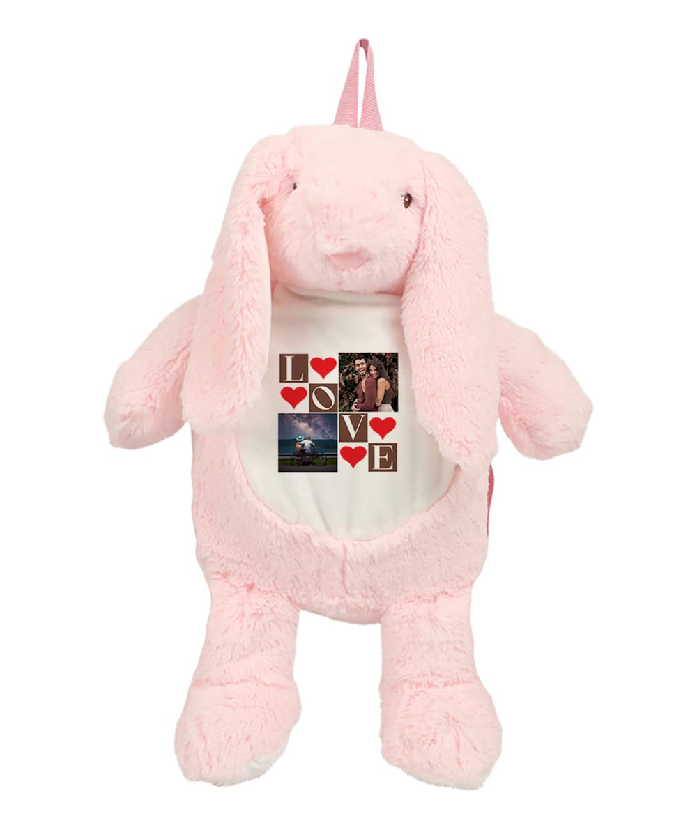 Getagift Valentines day Personalised Love Collage Any Image Birthday Anniversary Boyfriend, Husband, Wife Soft Toys, Teddy Bear. (Bunny Backpack)